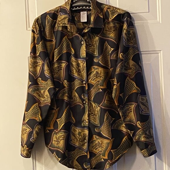 Vintage British Isles Sz 4 (S) Womens Shirt Button Up Duck Print Long Sleeve - Picture 1 of 12